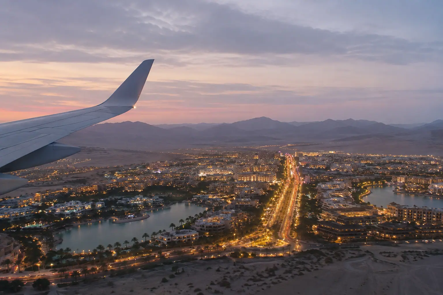 Las Vegas lights seen from a private jet